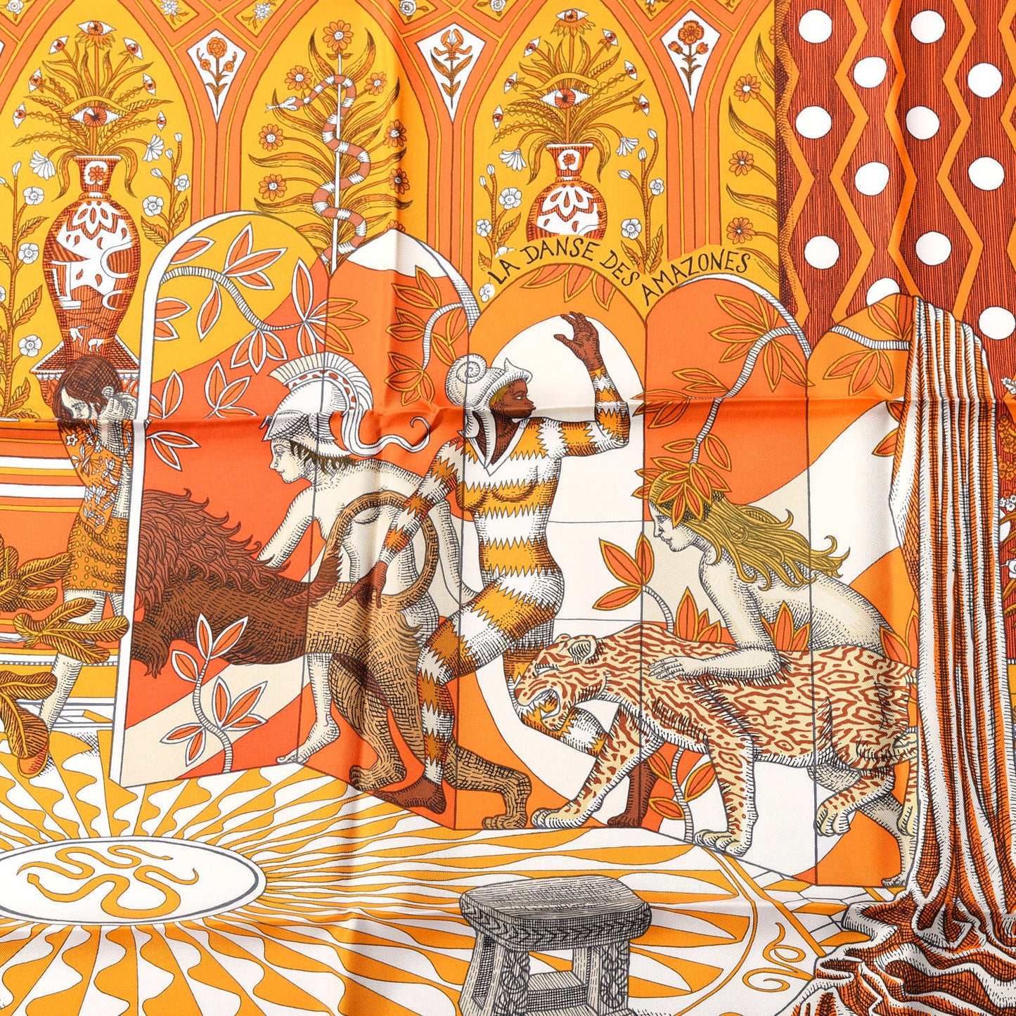 Silk La Danse Des Amazones Scarf 90 Orange Brun White