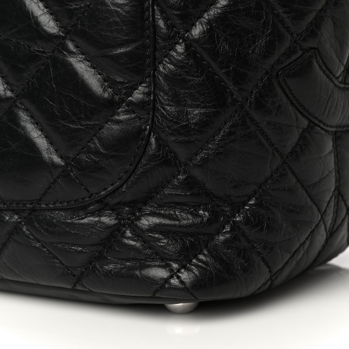 Aged Calfskin Quilted Large Cotton Club Tote Black
