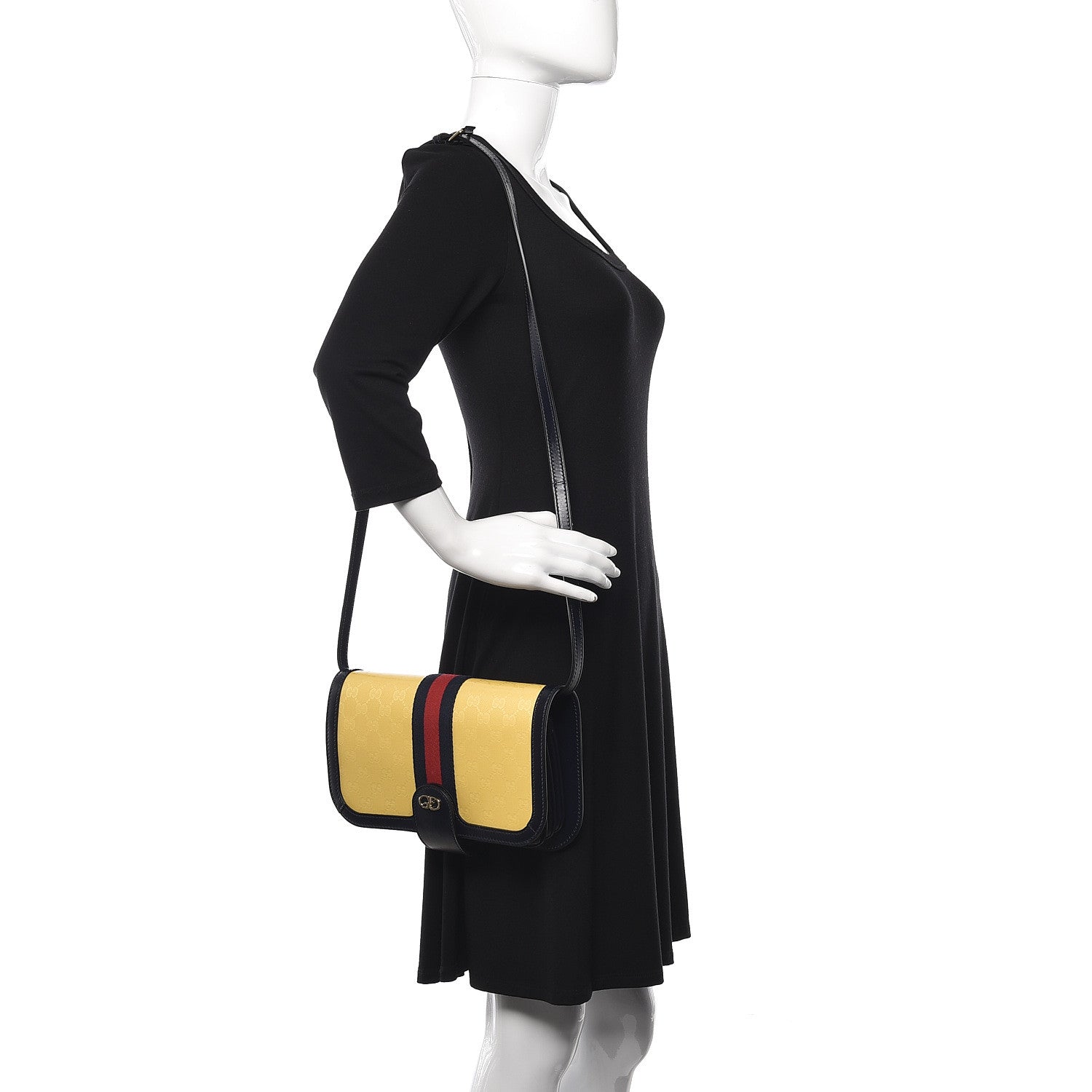 Gucci Crystal Monogram Plutone Calfskin Web Ophidia Flap Messenger Bag Straw Yellow Blue 2 of 11