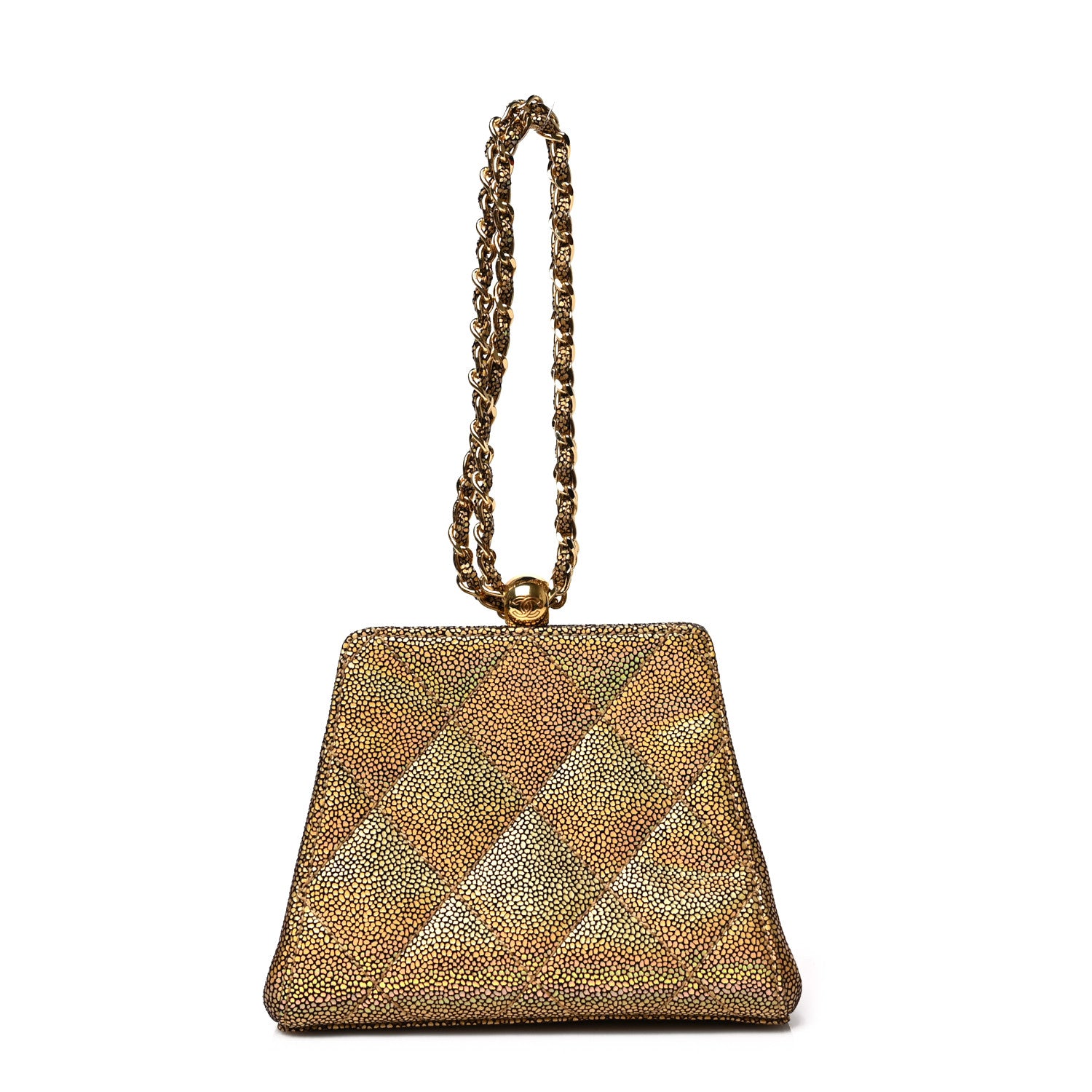 Chanel Metallic Galuchat Stingray Quilted Clutch With Chain Gold 1 of 8