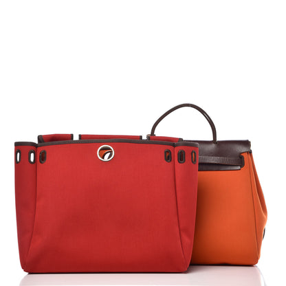 Hermes Toile Vache Calfskin Herbag 30 PM Orange Red 4 of 25