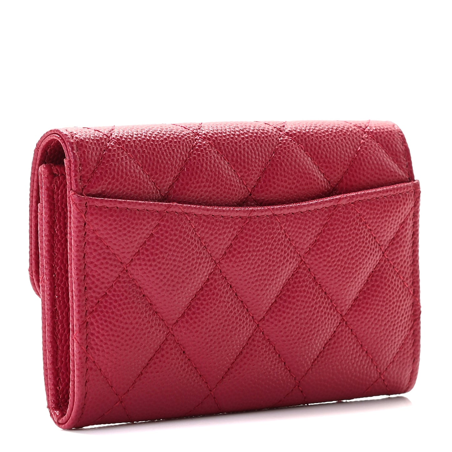 Caviar Quilted Flap Card Holder Wallet Dark Pink