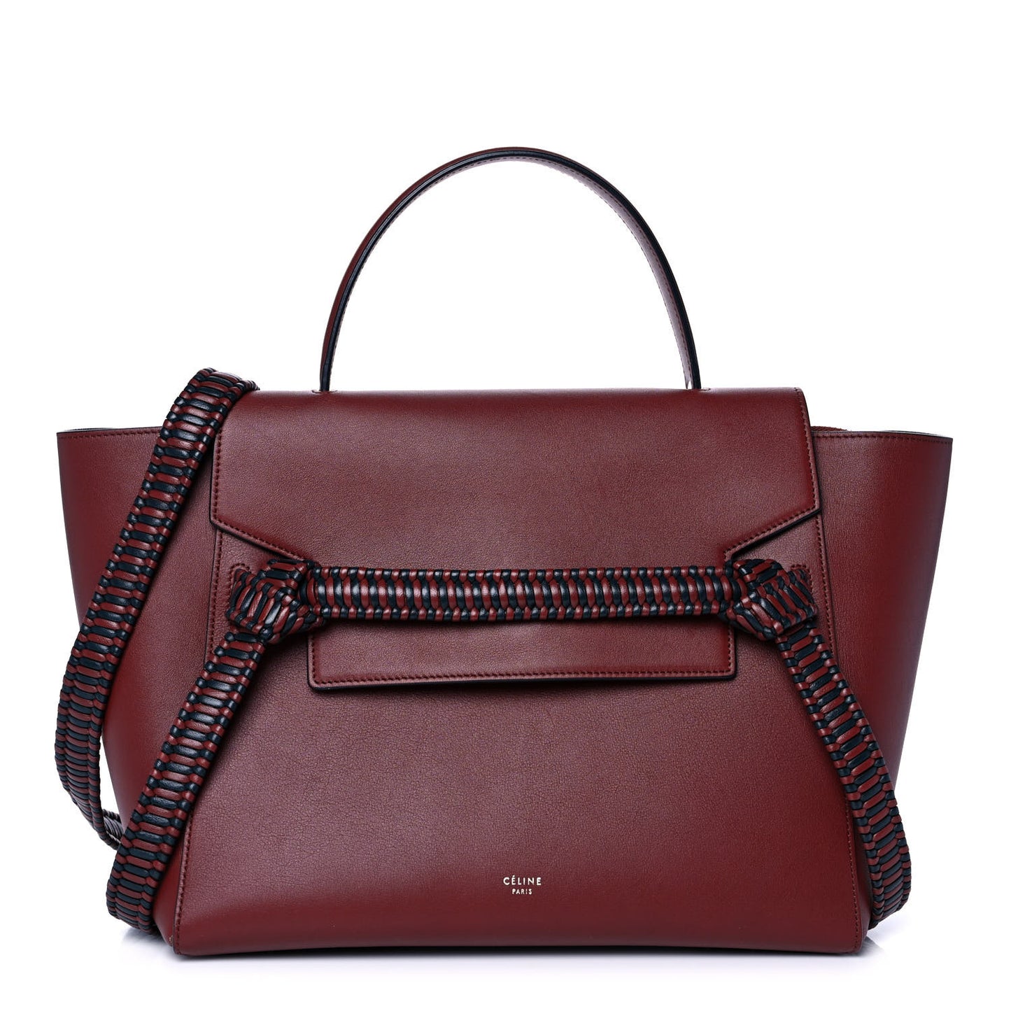 Smooth Calfskin Micro Bi-Color Braided Belt Bag Red Wood