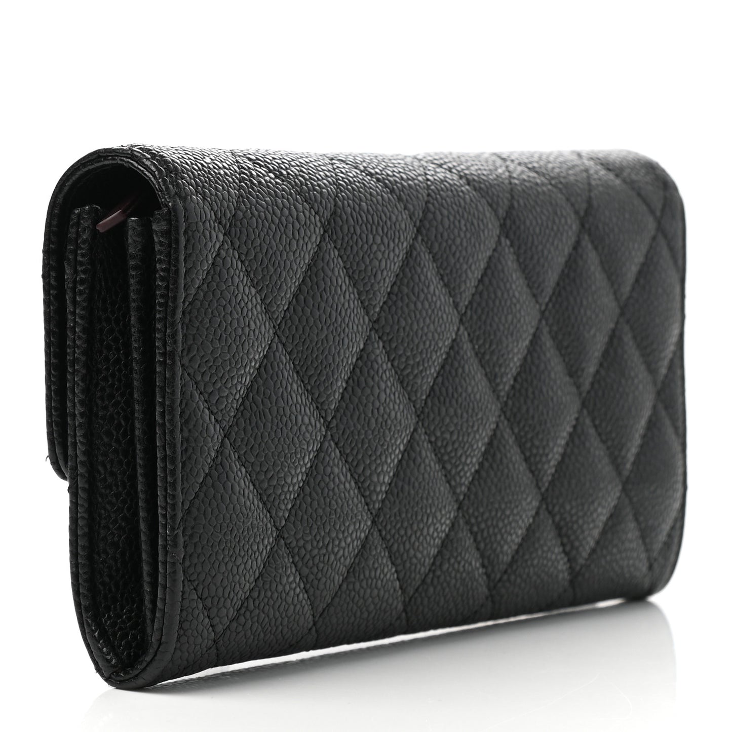 Caviar Quilted Large Gusset Flap Wallet Black