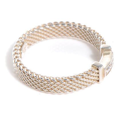 Tiffany Sterling Silver Diamonds Narrow Somerset Ring 54 7 3 of 5