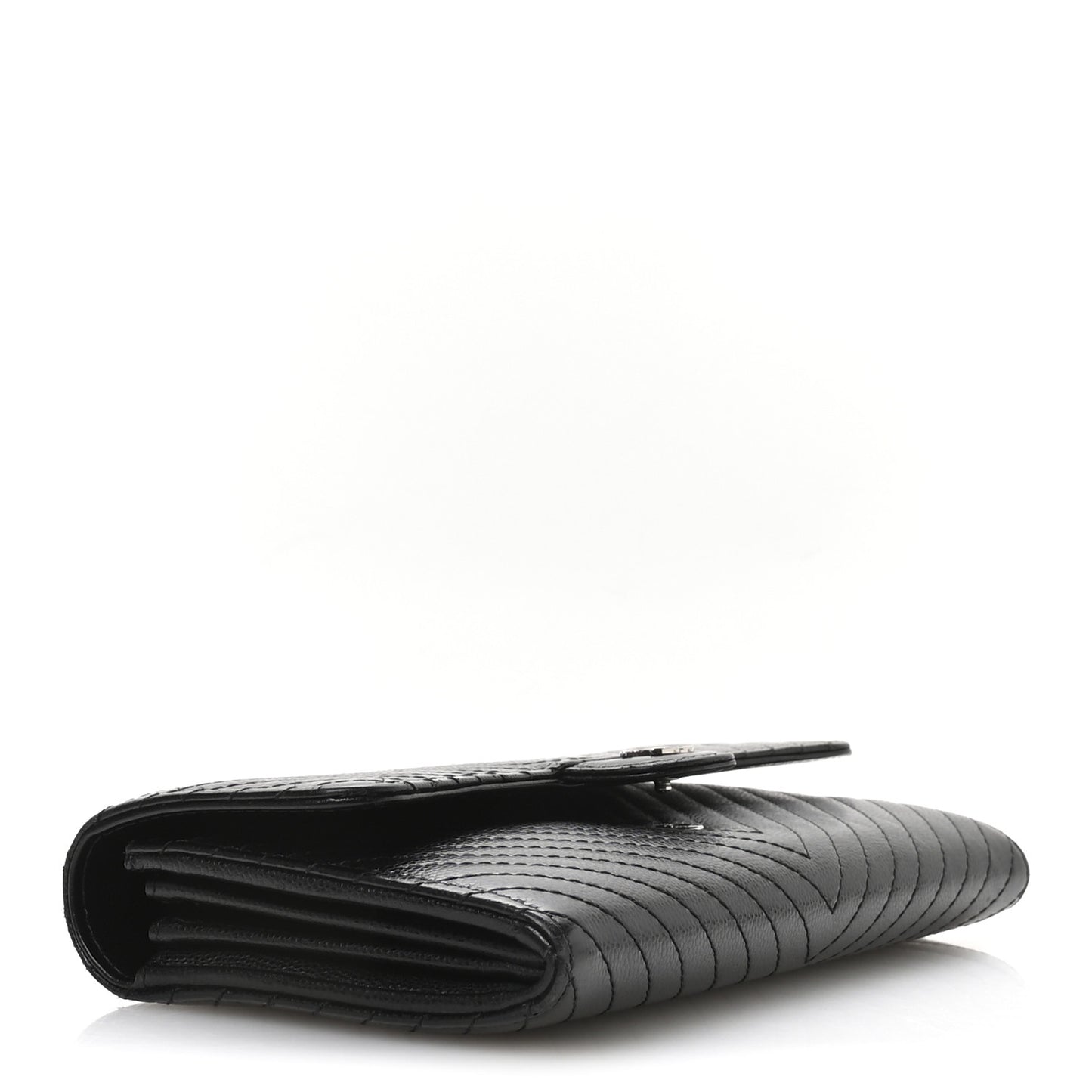 Caviar Chevron Quilted Large Flap Wallet Black