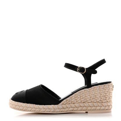 Chanel Satin Grosgrain CC Espadrilles Wedges 38 Black 1 of 9