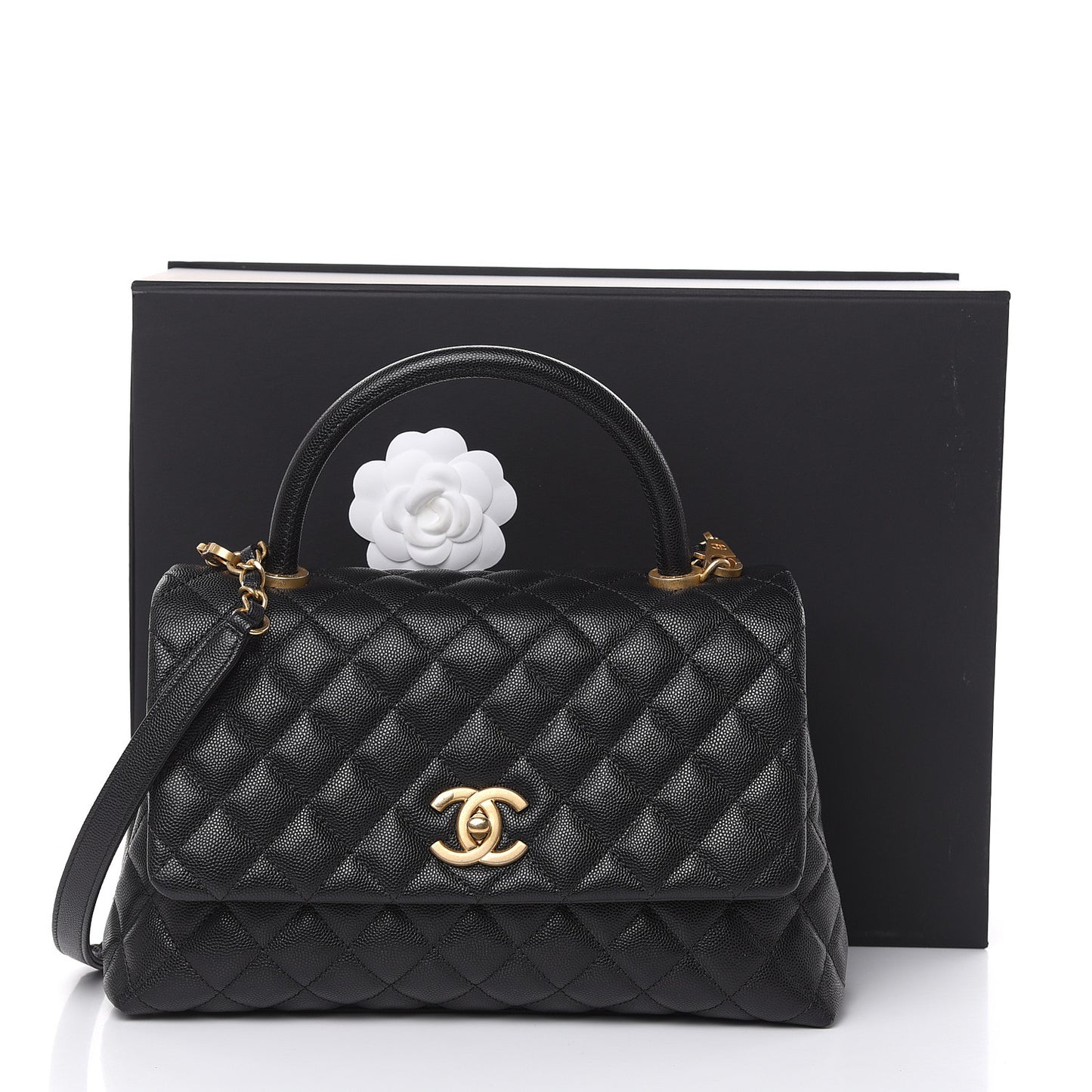 Caviar Quilted Small Coco Handle Flap Black