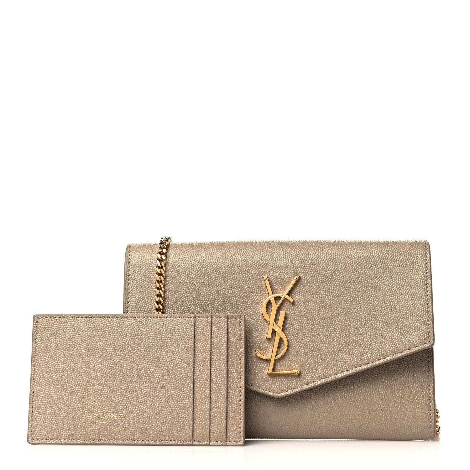 Saint Laurent Grain De Poudre Monogram Uptown Chain Wallet Dark Beige 1 of 8
