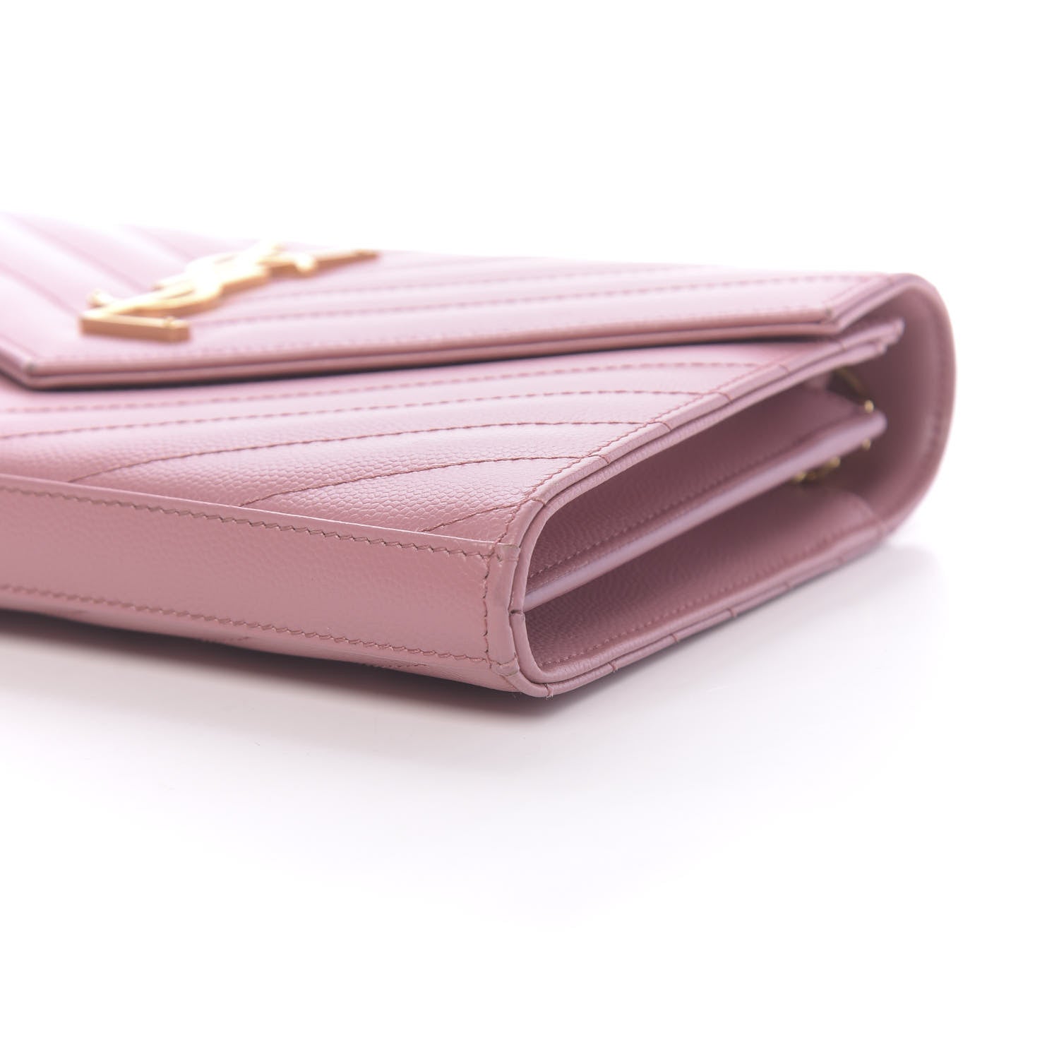 Saint Laurent Grain De Poudre Matelasse Chevron Monogram Chain Wallet Tender Pink 9 of 12