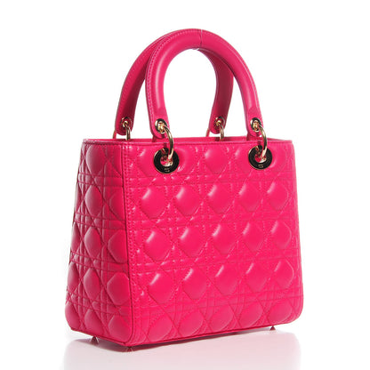 Christian Dior Lambskin Cannage Medium Lady Dior Hot Pink 3 of 9