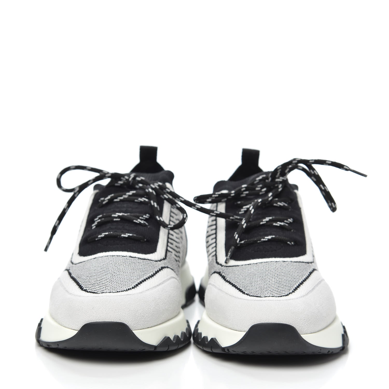 Hermes Knit Bi-Color Womens Addict Sneakers 37 Black White 2 of 7