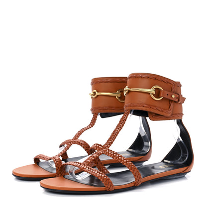 Gucci Calfskin Braided Horsebit Sandals 40 Cognac 3 of 7