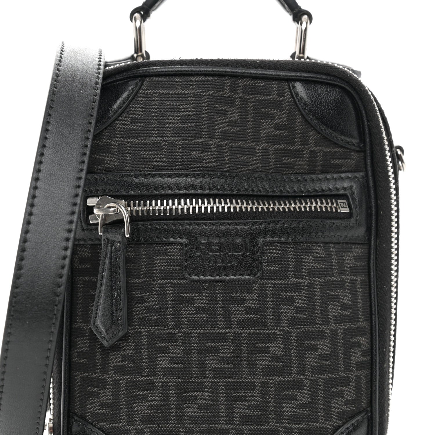Fendi Recycled Fabric Jacquard Vitello Astro Micro FF Mini Trolley Bag Asfalto Black 9 of 11