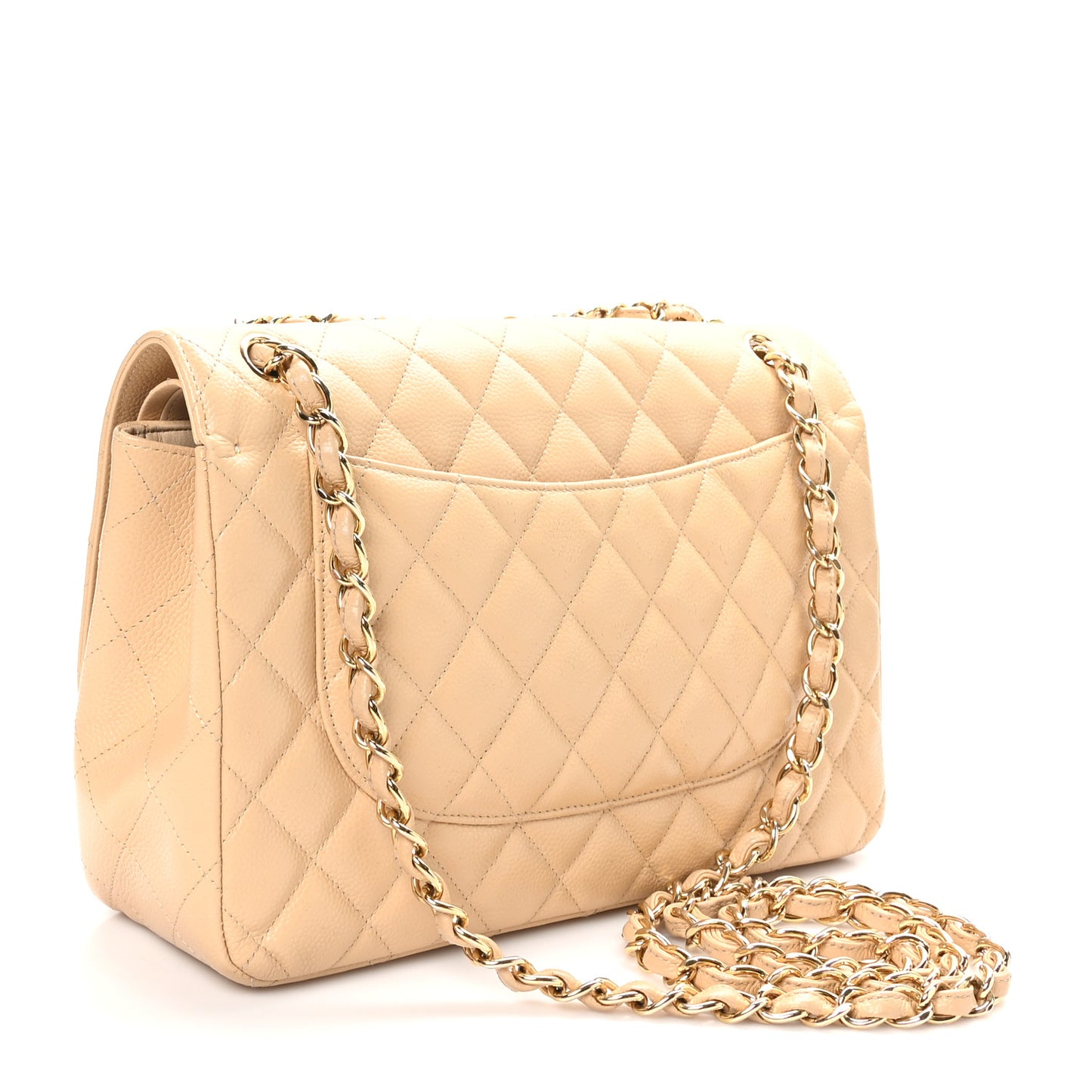 Caviar Quilted Jumbo Double Flap Beige