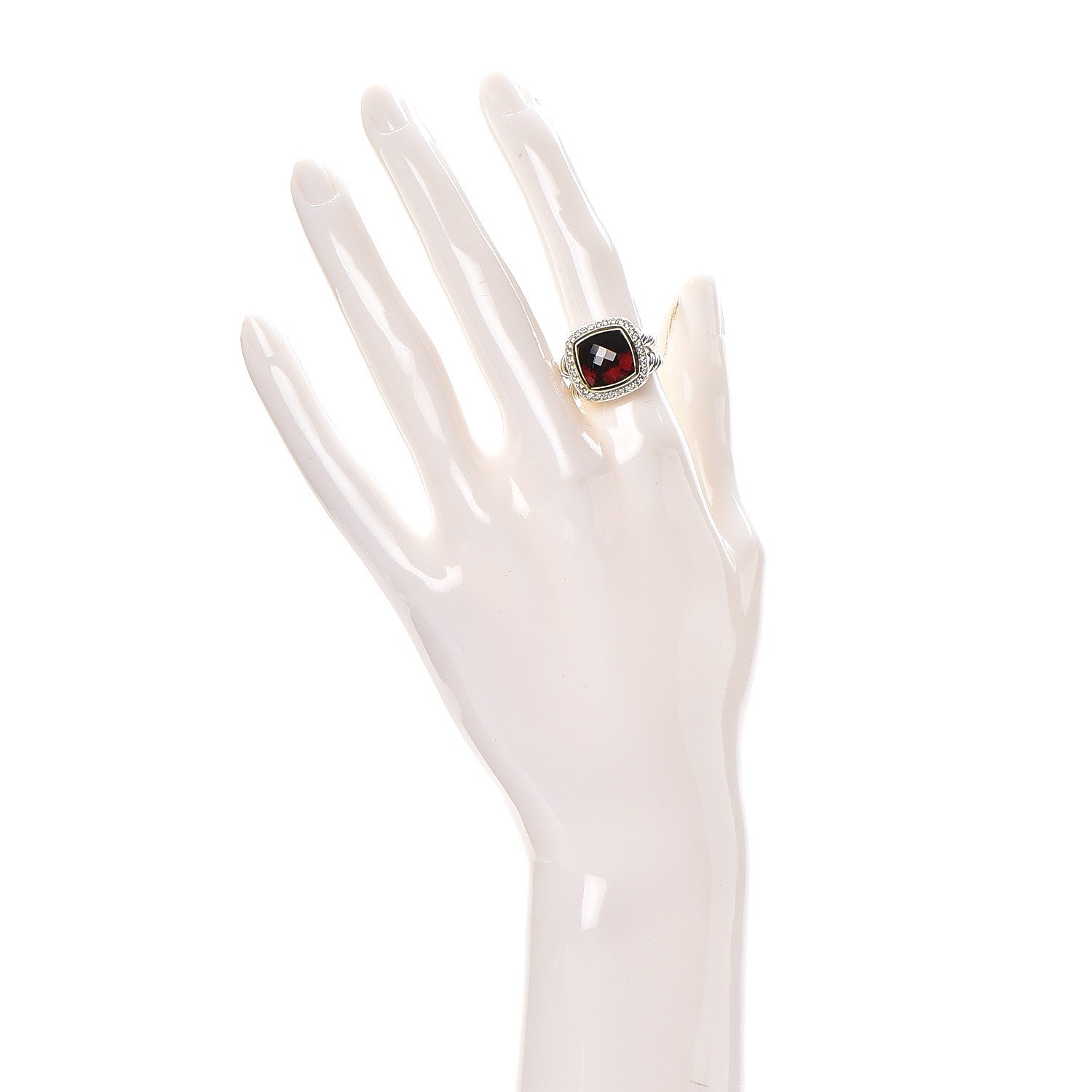 David Yurman Sterling Silver 18K Yellow Gold Diamond Garnet 11mm Albion Ring 53 6.25 2 of 4