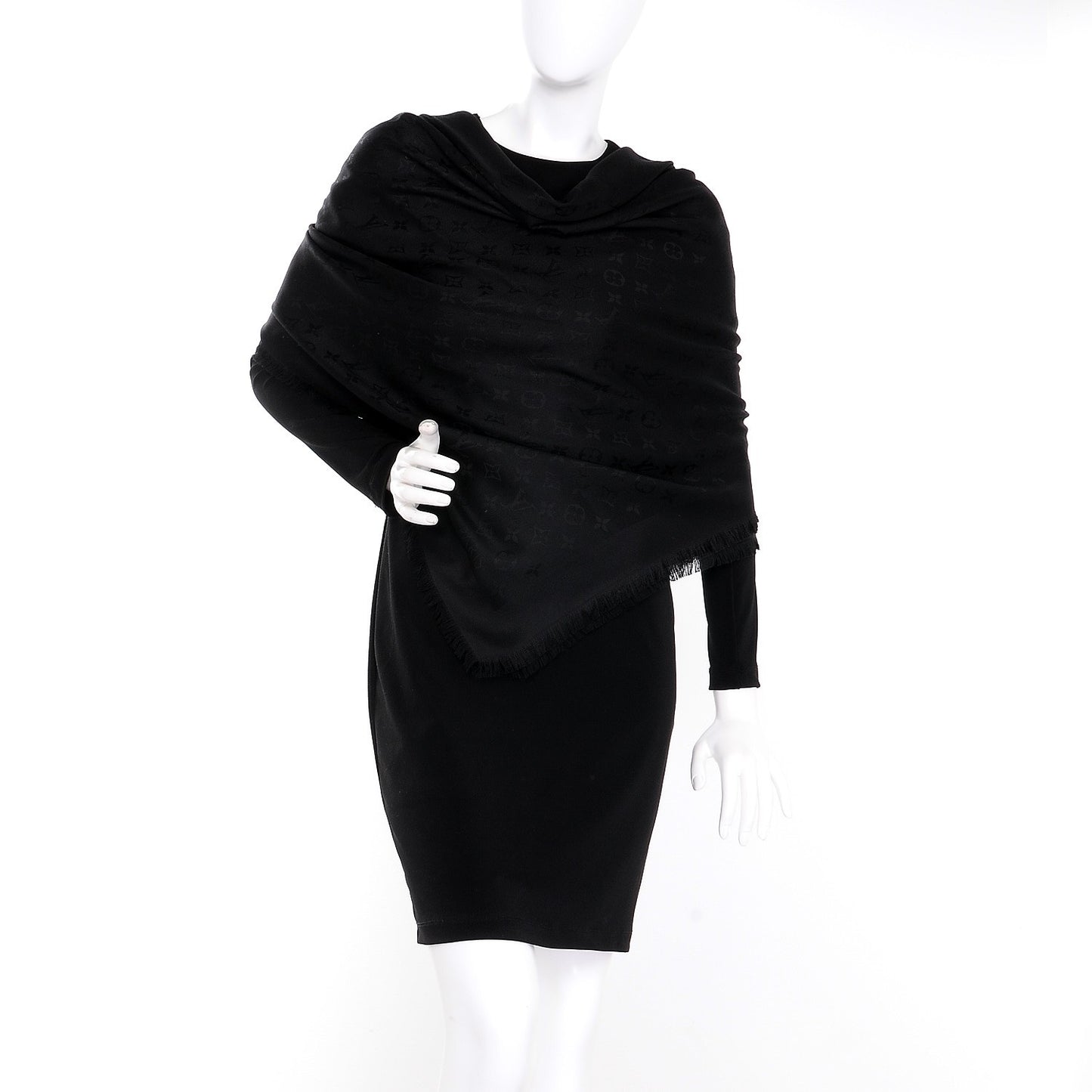 Silk Wool Monogram Shawl Black
