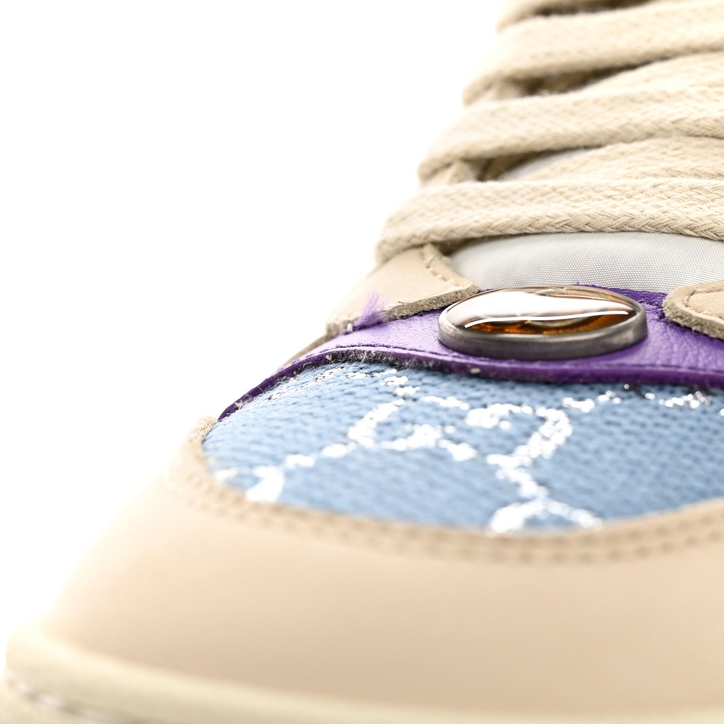 Calfskin Lame GG Monogram Web Womens Screener Sneakers 36.5 Blue Silver Dusty Milk Shine Purple