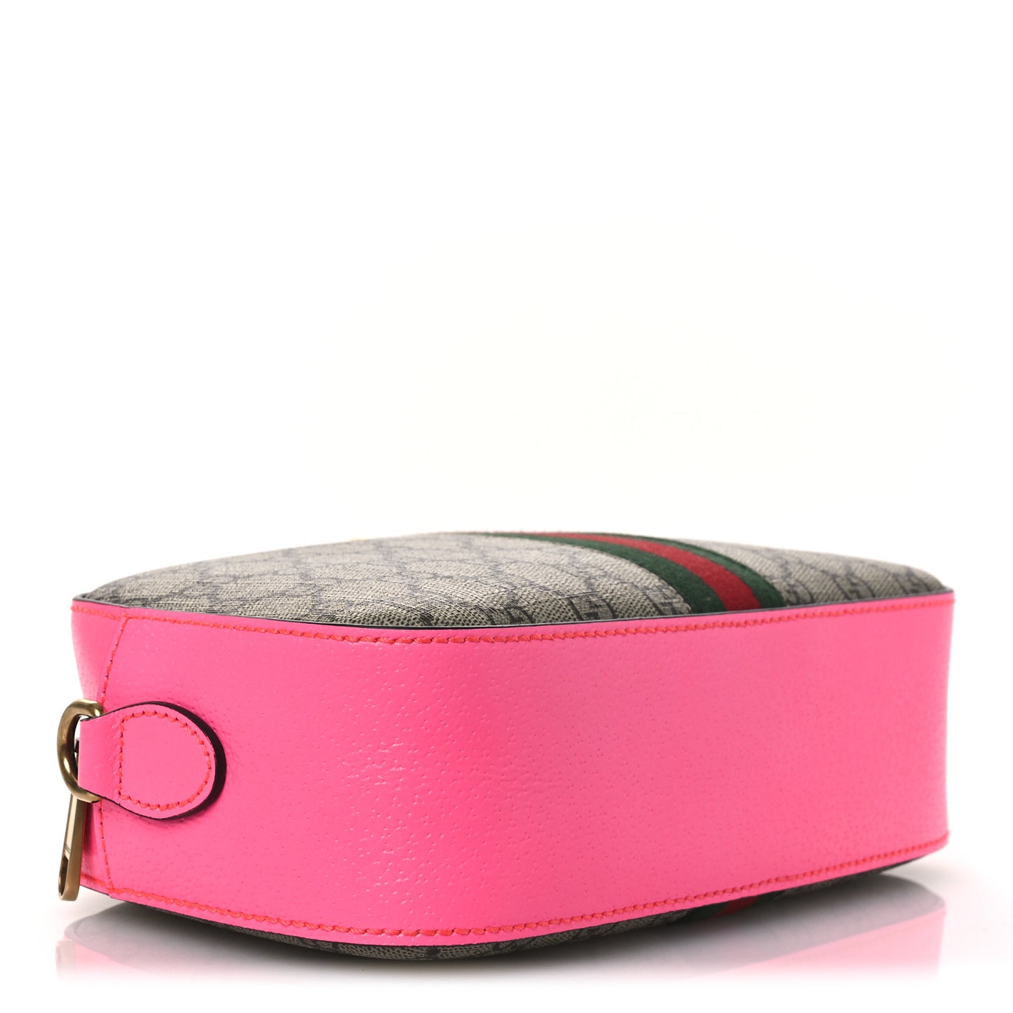 GG Supreme Monogram Textured Dollar Calfskin Web Ophidia Small Crossbody Bag Beige Ebony Fuchsia