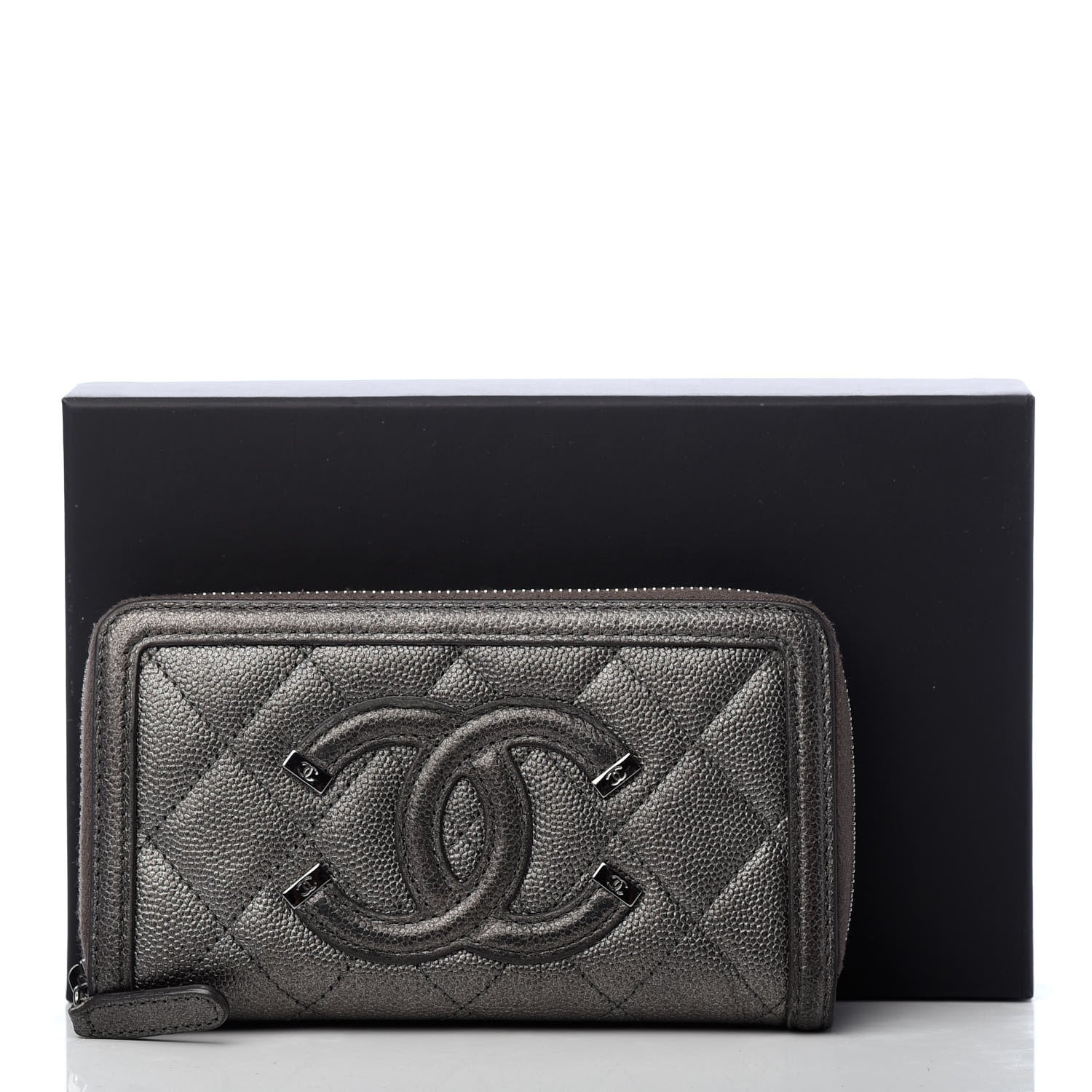 Chanel Caviar Quilted Medium Filigree Zip Around Wallet Dark Silver 9 of 9
