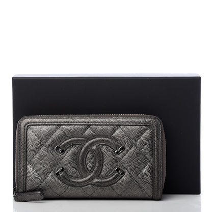 Chanel Caviar Quilted Medium Filigree Zip Around Wallet Dark Silver 9 of 9