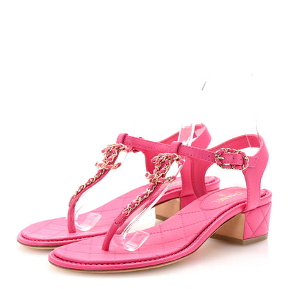 Chanel Lambskin Chain CC Logo Thong Sandals 36 Fuchsia 4 of 9
