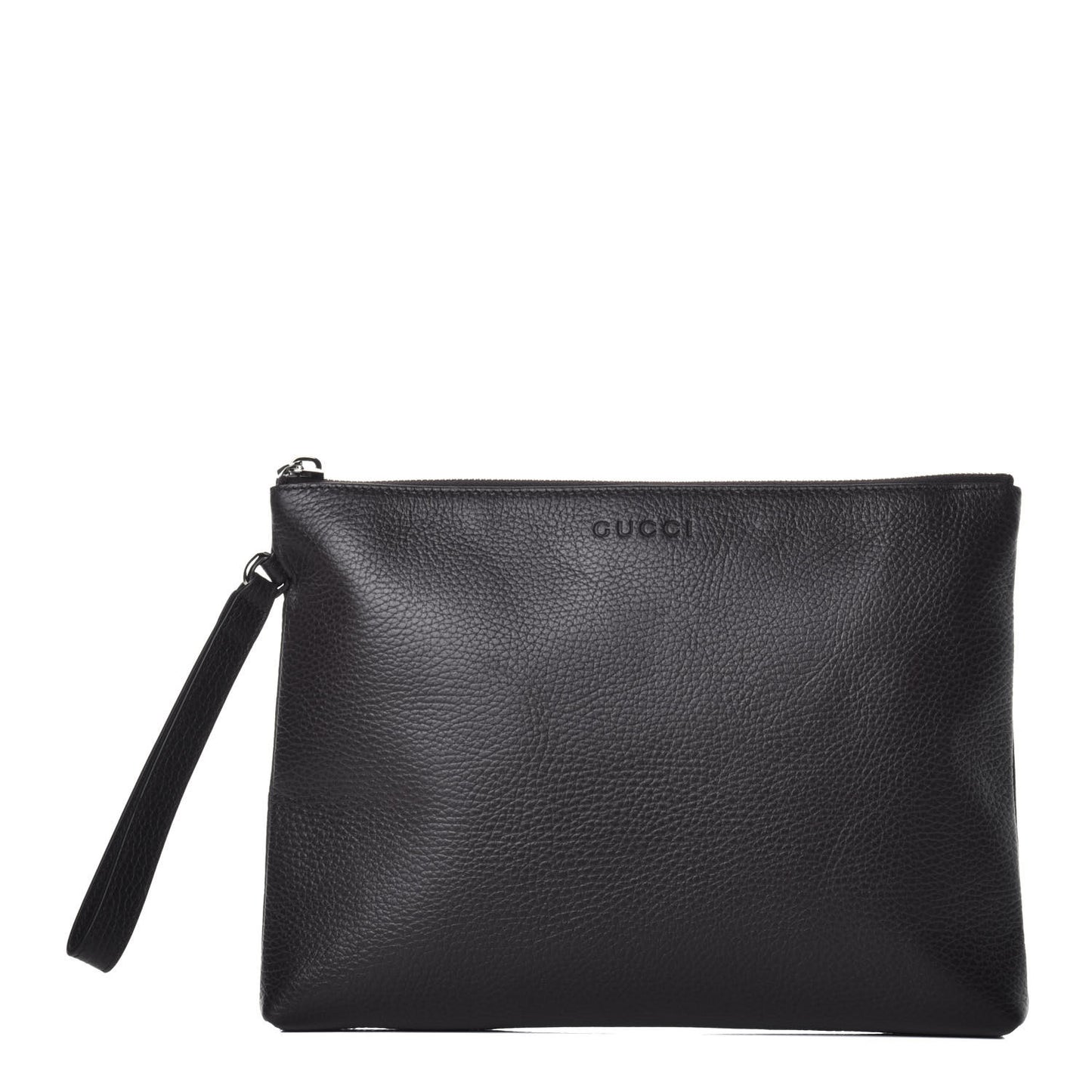 Grained Calfskin Zip Wristlet Pouch Dark Brown