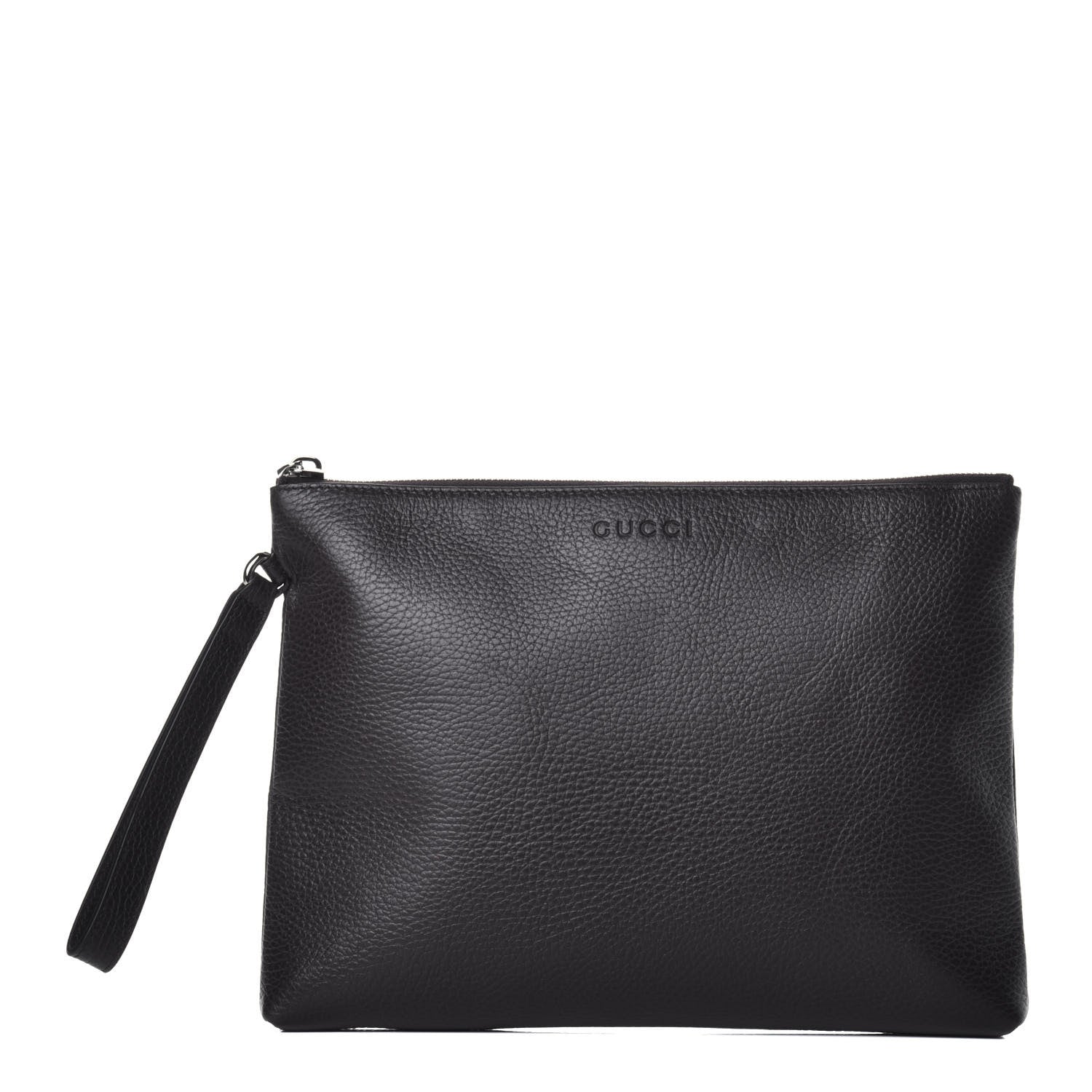 Gucci Grained Calfskin Zip Wristlet Pouch Dark Brown 1 of 8