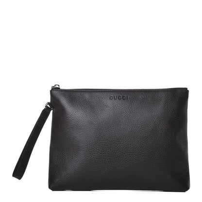 Gucci Grained Calfskin Zip Wristlet Pouch Dark Brown 1 of 8