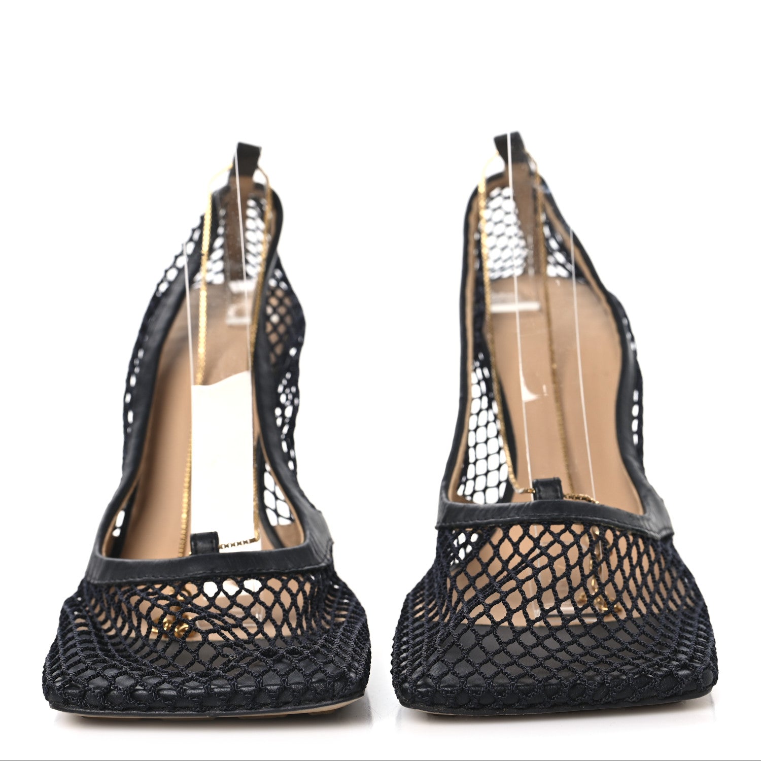 Bottega Veneta Mesh Calfskin Stretch Chain Strap 90mm Pumps 39.5 Black 3 of 8