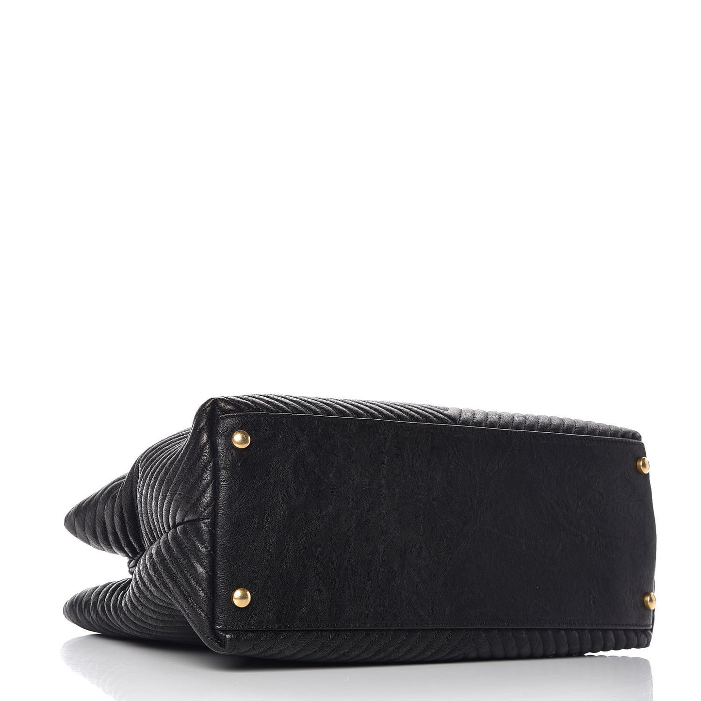 Wrinkled Lambskin Chevron Quilted Surpique Tote Black