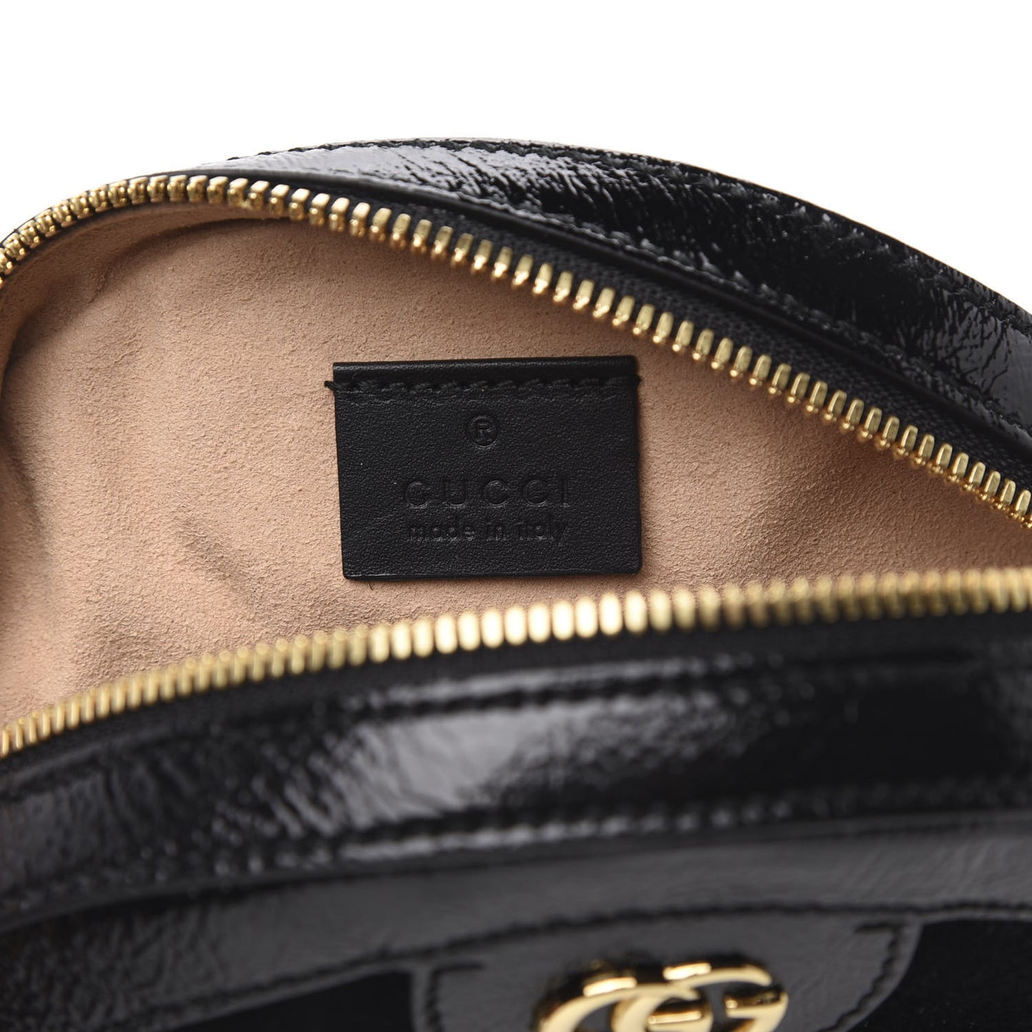 Suede Patent Web Mini Ophidia Round Shoulder Bag Black