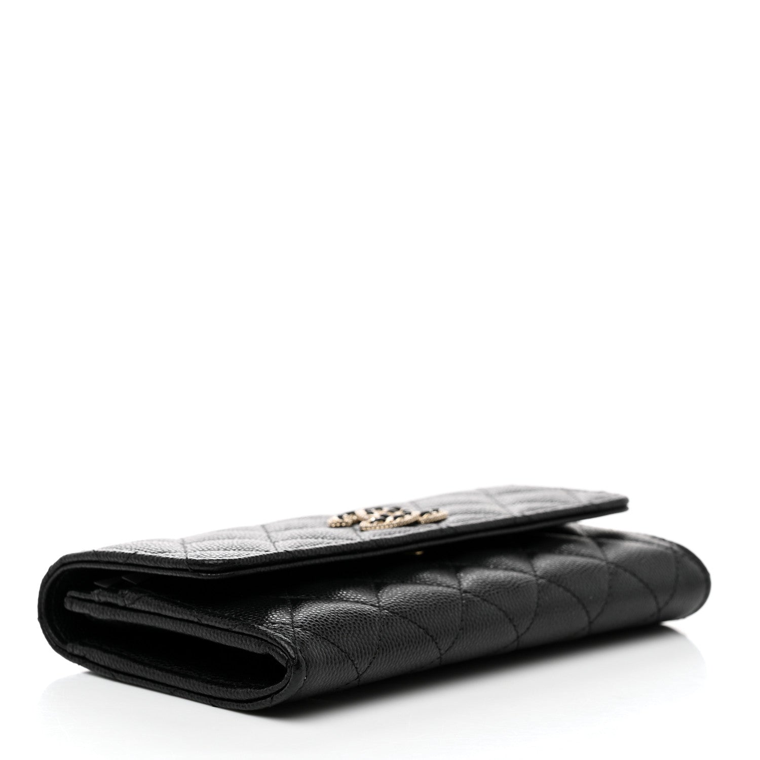 Chanel Caviar Quilted Crystal CC Large Gusset Flap Wallet Black 4 of 10