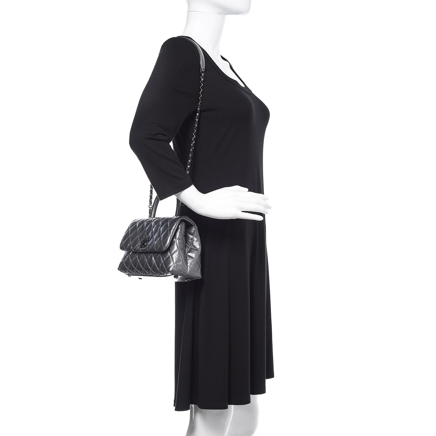 Chanel Metallic Aged Calfskin Quilted Mini Coco Handle Flap Charcoal 2 of 10