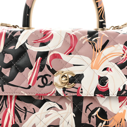Chanel Calfskin Quilted Lily Floral Mini Coco Handle Flap Beige Black White Red 7 of 11