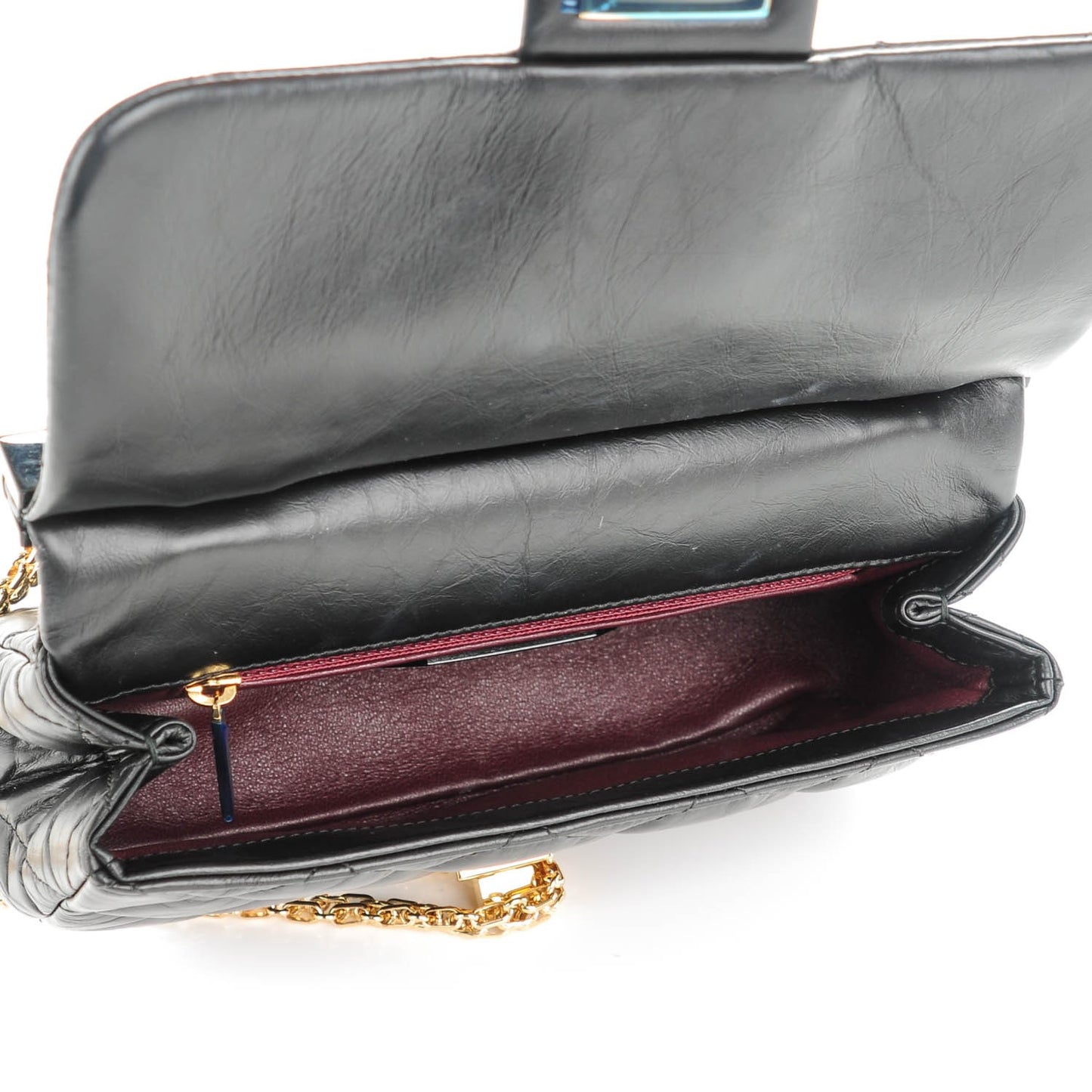 Aged Calfskin Quilted 2.55 Reissue Mini Hanger Flap Black