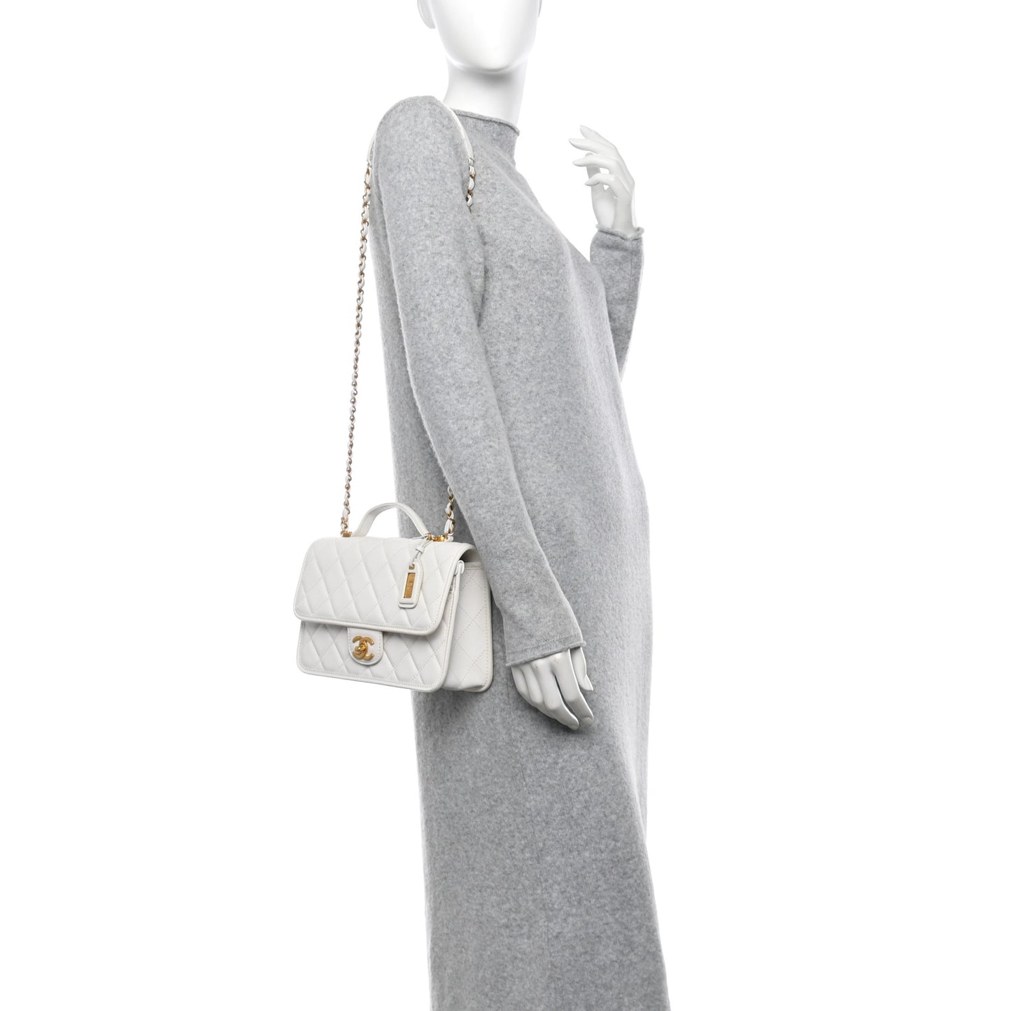 Caviar Quilted School Memory Small Top Handle Flap White