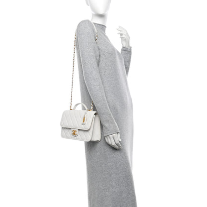 Chanel Caviar Quilted School Memory Small Top Handle Flap White 2 of 10