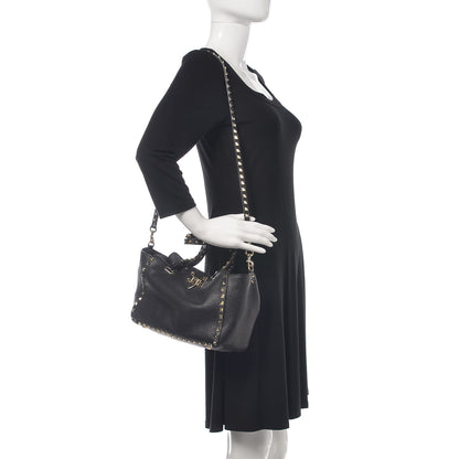 Valentino Garavani Grained Calfskin Small Rockstud Shoulder Tote Black 2 of 8