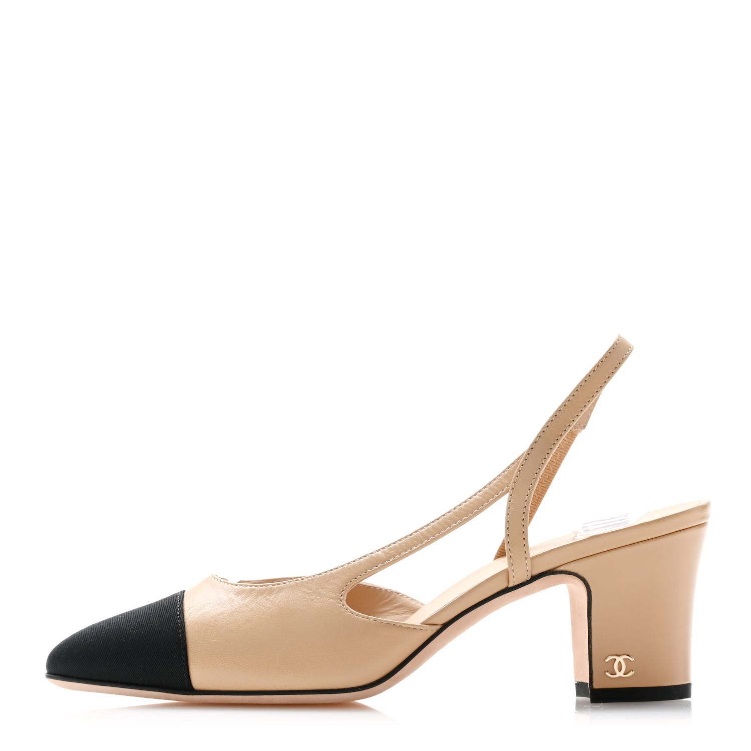 Chanel Goatskin Grosgrain Cap Toe CC Slingback Pumps 36.5 Beige Black 1 of 10