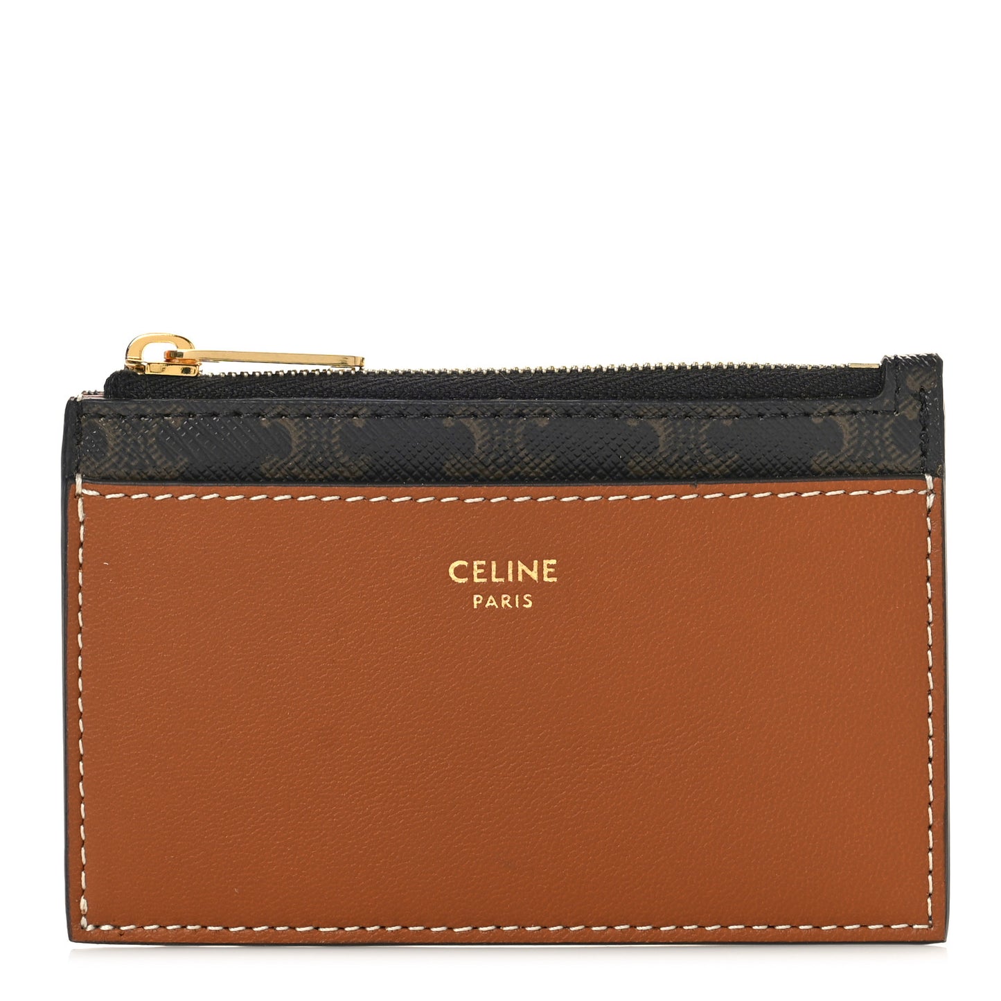 Triomphe Canvas Zipped Card Holder Tan