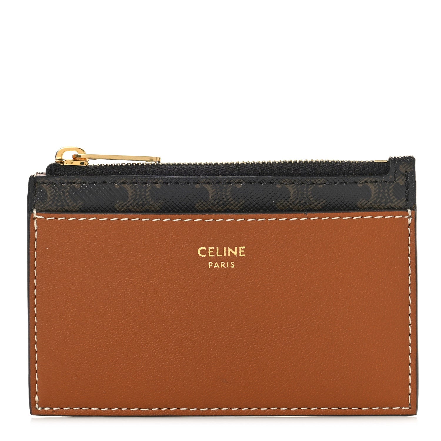 Celine Triomphe Canvas Zipped Card Holder Tan 1 of 8