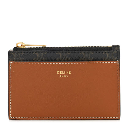 Celine Triomphe Canvas Zipped Card Holder Tan 1 of 8