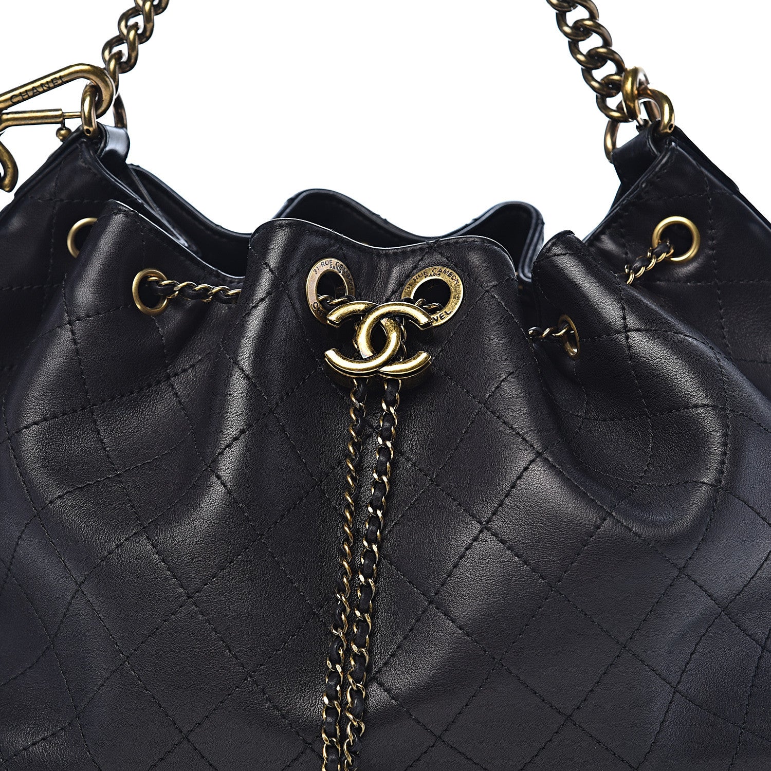 Chanel Calfskin Stitched Medium Drawstring CC Bag Black 9 of 9