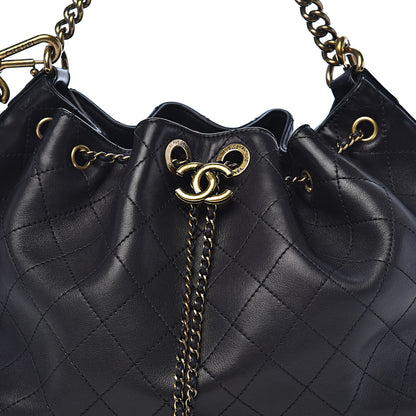 Chanel Calfskin Stitched Medium Drawstring CC Bag Black 9 of 9