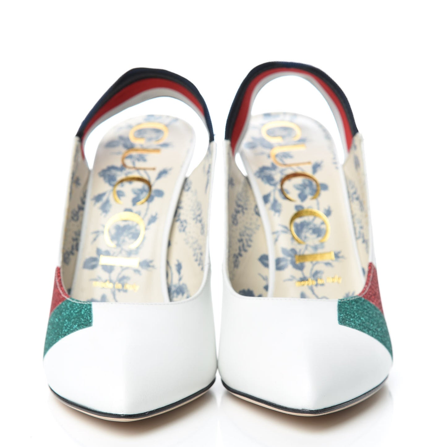 Calfskin Glitter Web High Heel Slingback Pumps 38 White