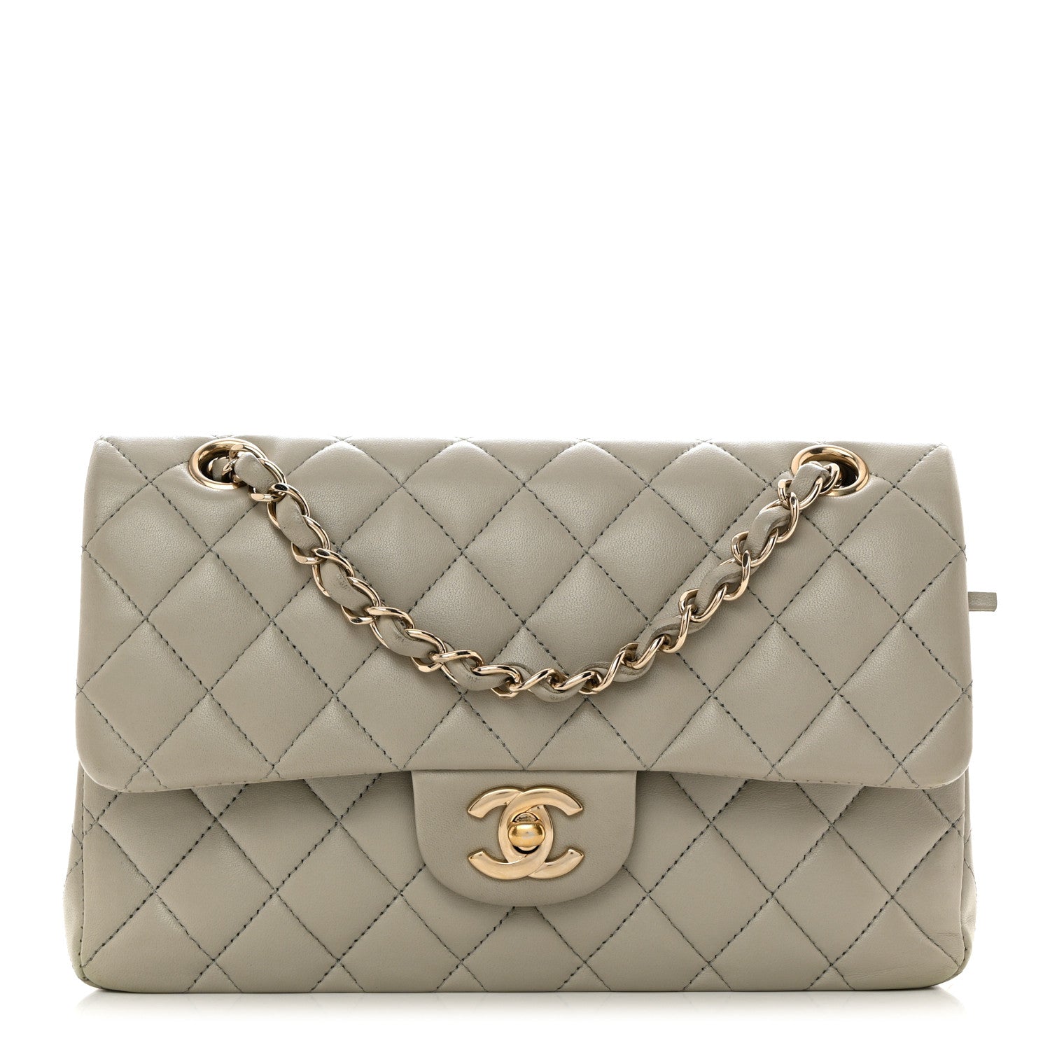 Chanel Lambskin Quilted Small Double Flap Light Grey 1 of 10