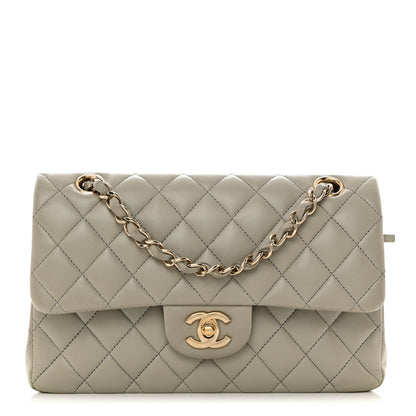 Chanel Lambskin Quilted Small Double Flap Light Grey 1 of 10