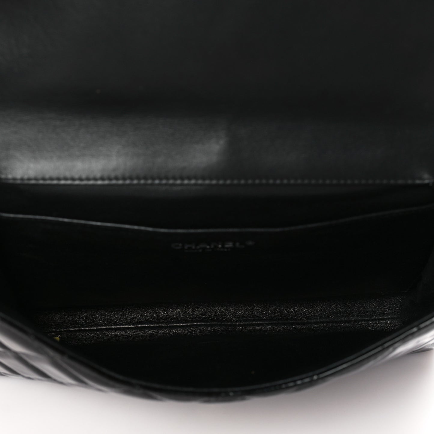 Patent Quilted Clutch with Chain Flap Black