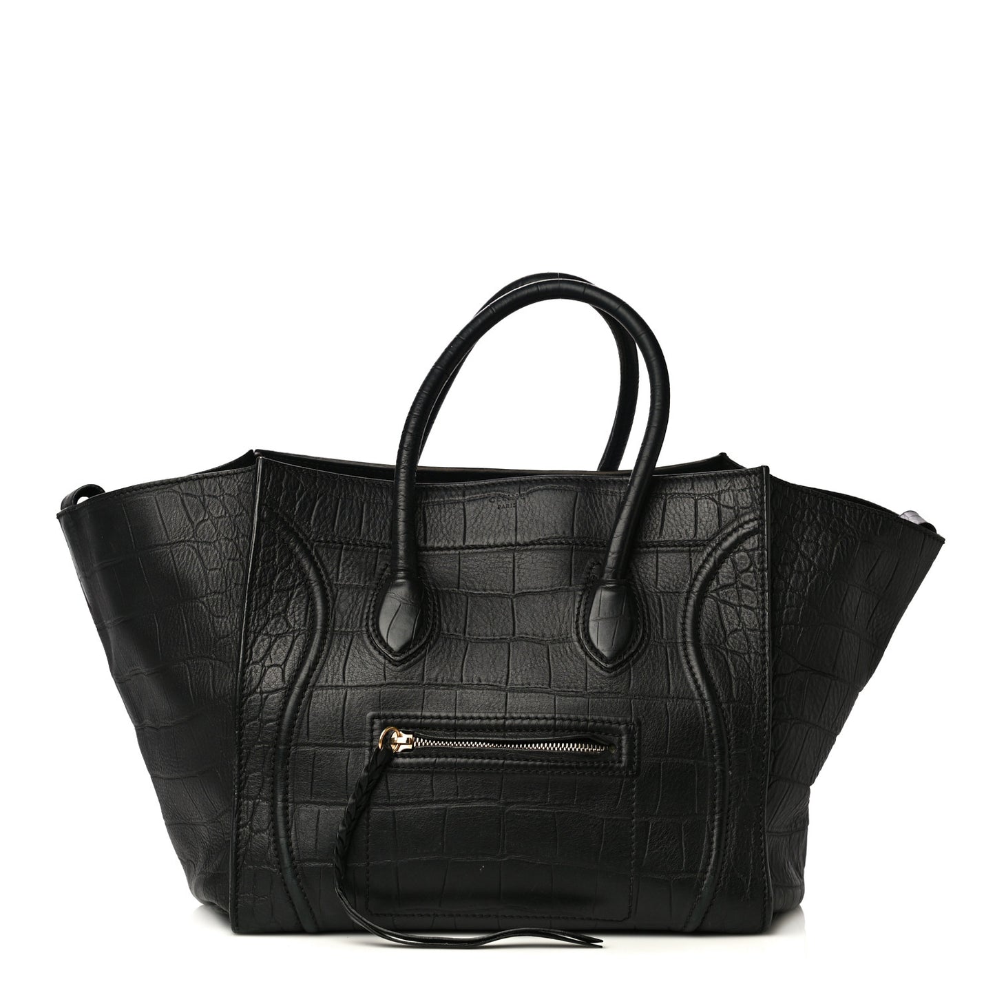 Crocodile Embossed Calfskin Medium Phantom Luggage Black